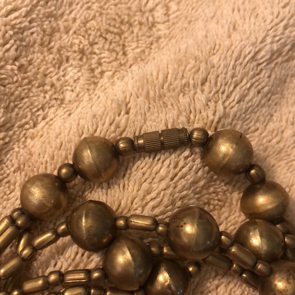 Vintage Three Strand Brass Beaded 15” Barrel Clasp Necklace - Picture 3 of 5